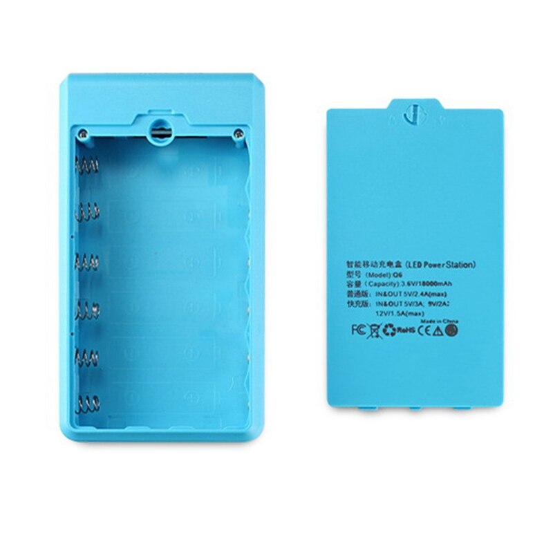 6*18650 Battery Holder Dual USB Power Bank Battery Box Mobile Phone Charger DIY Shell Case Charging Storage Case: blue