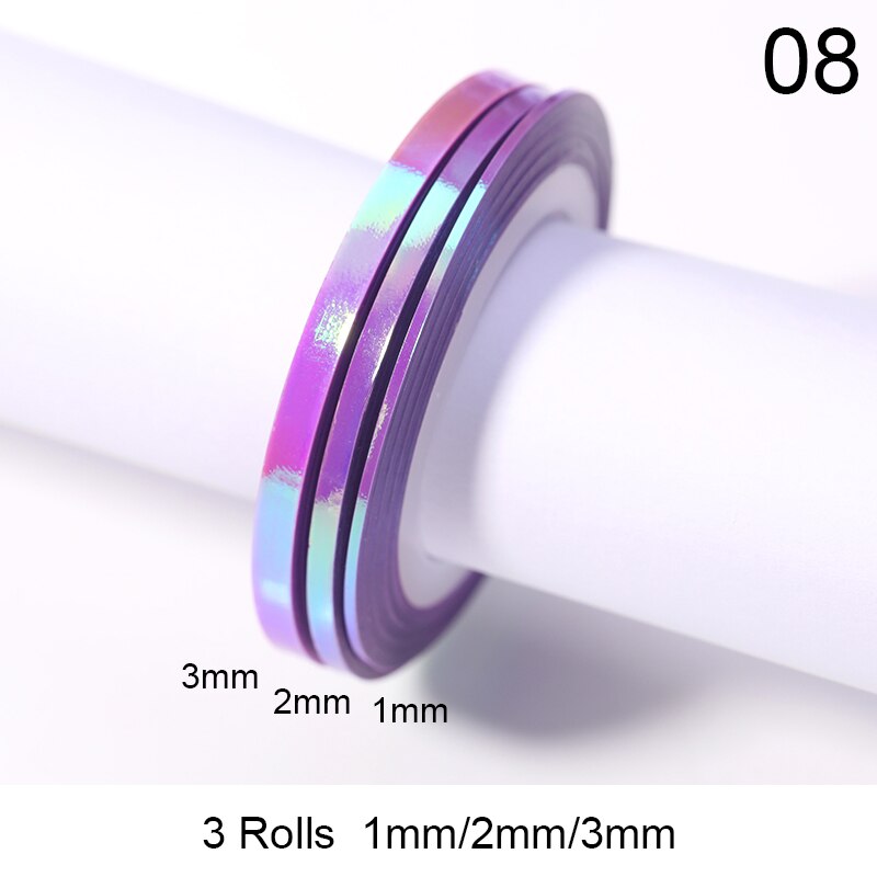 3 rollos de cintas adhesivas para uñas, 1mm, 2mm, 3mm, 1 rollo: 8