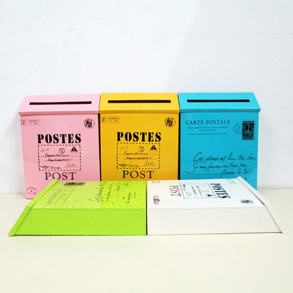 9 colors Post Box Vintage Metal Mail Box Case Wall Hanging Iron Mailbox Mail Postal Letters Newspaper Box Home Decor Oranment