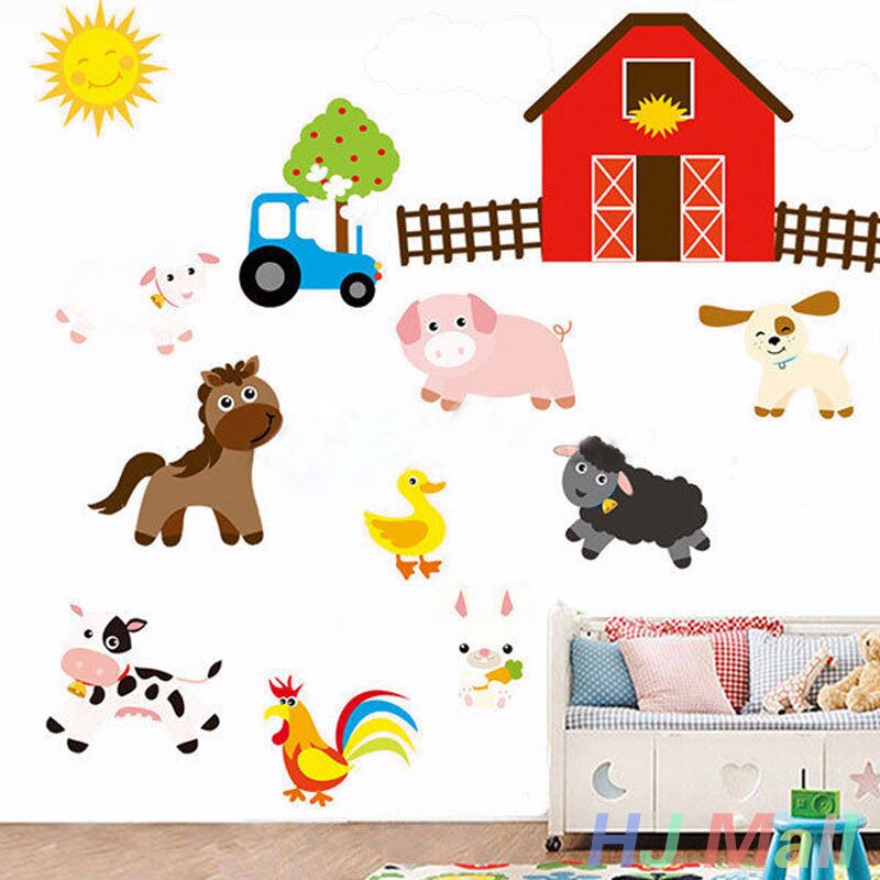 Pegatinas de pared con de granja para decoración del hogar, pegatinas de dibujos animados para dormitorio de bebé, cocina, sala de estar, Tigre, León, coche, cerdo, conejo: A
