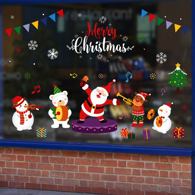 Snowman Wall Sticker DIY Christmas Party Home Decoration Windows Door PVC Stickers Year Household Glass Wall Sticker: Style 10