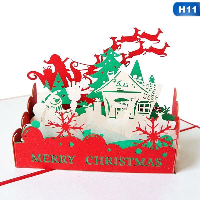 LINPopUp Biglietto Di Natale 3D – Ghirlanda Con Albero E Cervo, Fatto A Mano, Con Busta E Foglietto