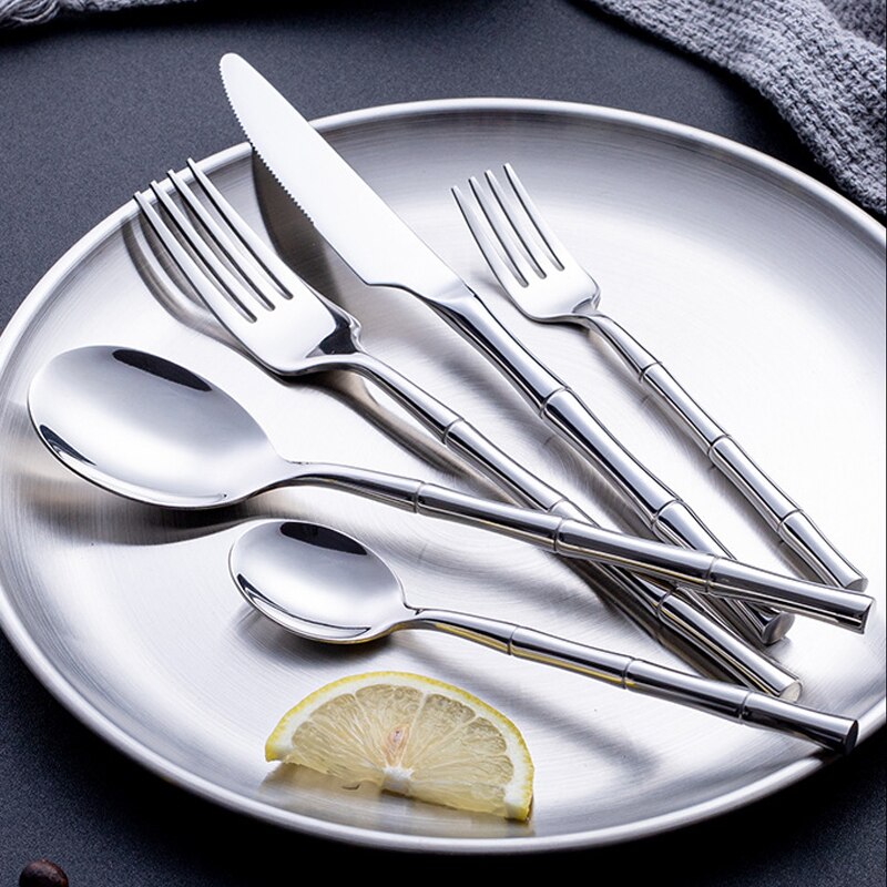 Fypo – ensemble de couverts créatifs avec manche en bambou, vaisselle occidentale en acier inoxydable 304, couverts à Steak, couteau, fourchette, cuillère, vaisselle