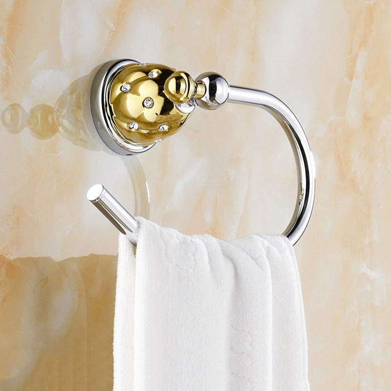 Towel Rings Solid Brass Gold Towel Holder, Bath Shelf Towel Rack Hangers Luxury Bathroom Accessories Wall Mounted Towel holder
