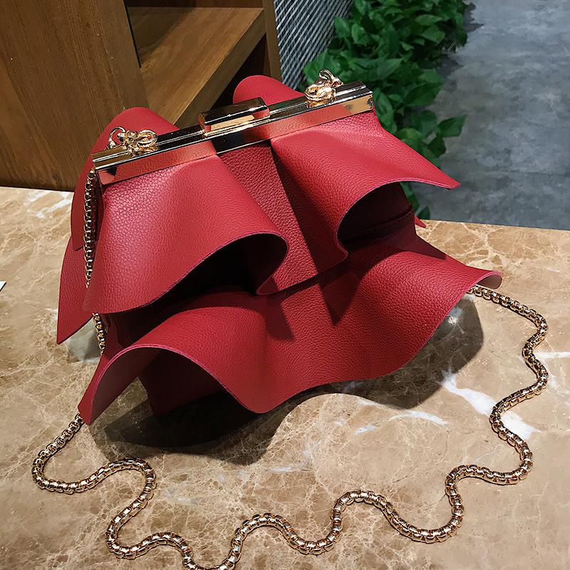 Dames golfrok schoudertas vrouw enkele schoudertas persoonlijkheid ketting lotusblad rand zak bandouliere femme: Rood