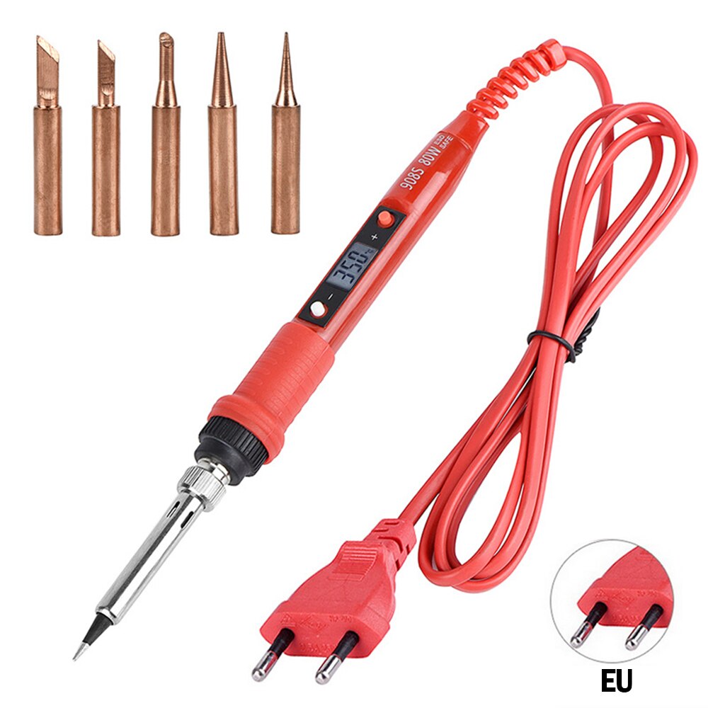 110V 220V 80W LCD Soldering iron kit adjustable temperature solder welding tools Ceramic heater soldering tips 15kind copper tip: Gray