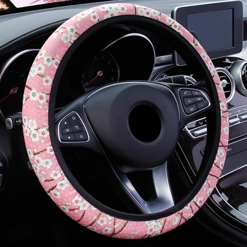 Sakura-funda para volante de coche sin anillo interior, elástica, 38cm, antideslizante, Universal, resistente al desgaste, suministros para coche: E