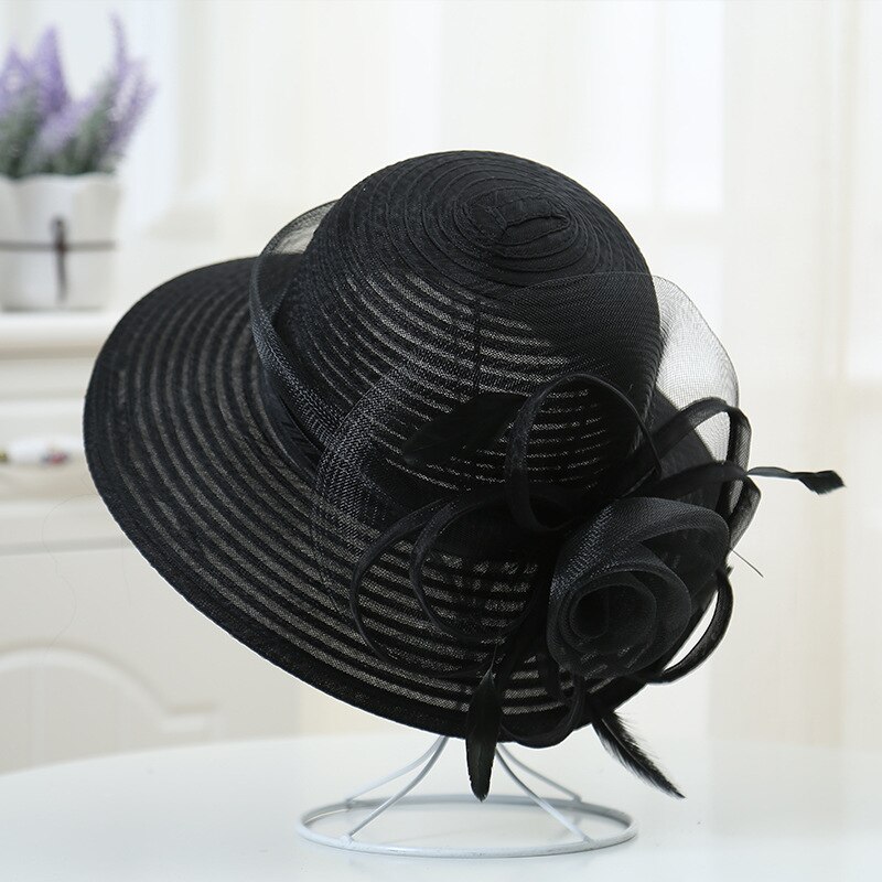Verano de mujer de sombrero grande de cinta con flores de Floppy sombrero de sol de playa Kentucky Derby boda sombreros para Misa