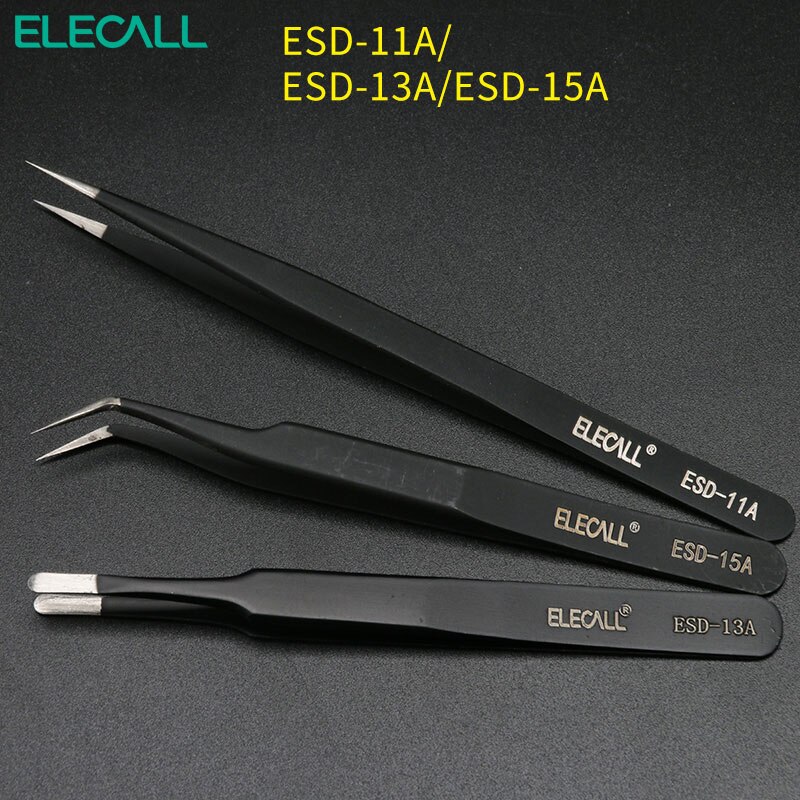 Anti-static Tweezer ESD Stainless Steel Tweezers Maintenance Tools Industrial Precision Curved Straight Tweezers DIY: 3pcs