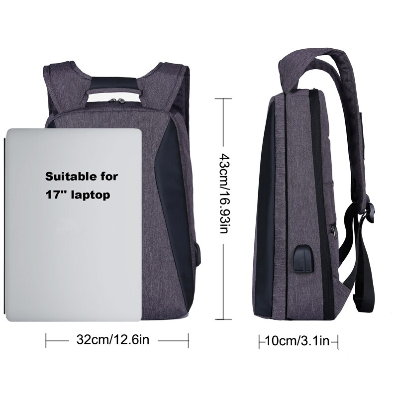 XQXA 17.3 "Slim Laptop Rugzak Vrouwen/Mannen Zakelijke Tassen met Usb-poort Opladen Waterbestendig Schooltas voor College rugzakken