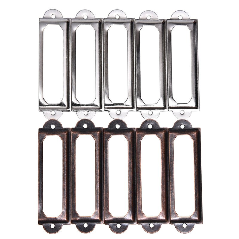 10Pcs Metal Label Pull Frame Handle File Name Card Holder For Furniture Cabinet Drawer Box Case Bin Antique Brass