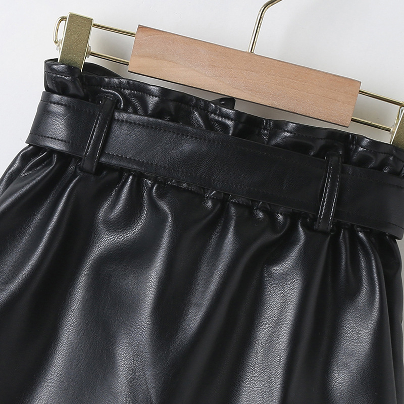 Dzieci spódnice dziewczyny PU skórzane spódnice łuk kieszeń pas dziewczyny spódnica nowa skórzana dziewczyna krótkie spódniczki 3-7 lat odzież dziecięca