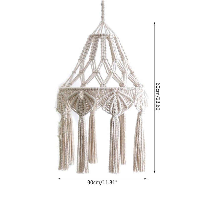 Hand-knitted Woven Lamp Shade Ceiling Light Cover Macrame Tassel for Living Room