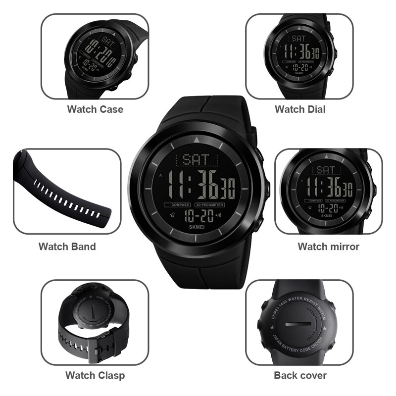 Skmei 1403 Mannen Digitale Horloge Kompas Armband Waterdicht Mannen Polshorloge Calorie Stappenteller Sport Horloges Mannelijke Klok Horloge