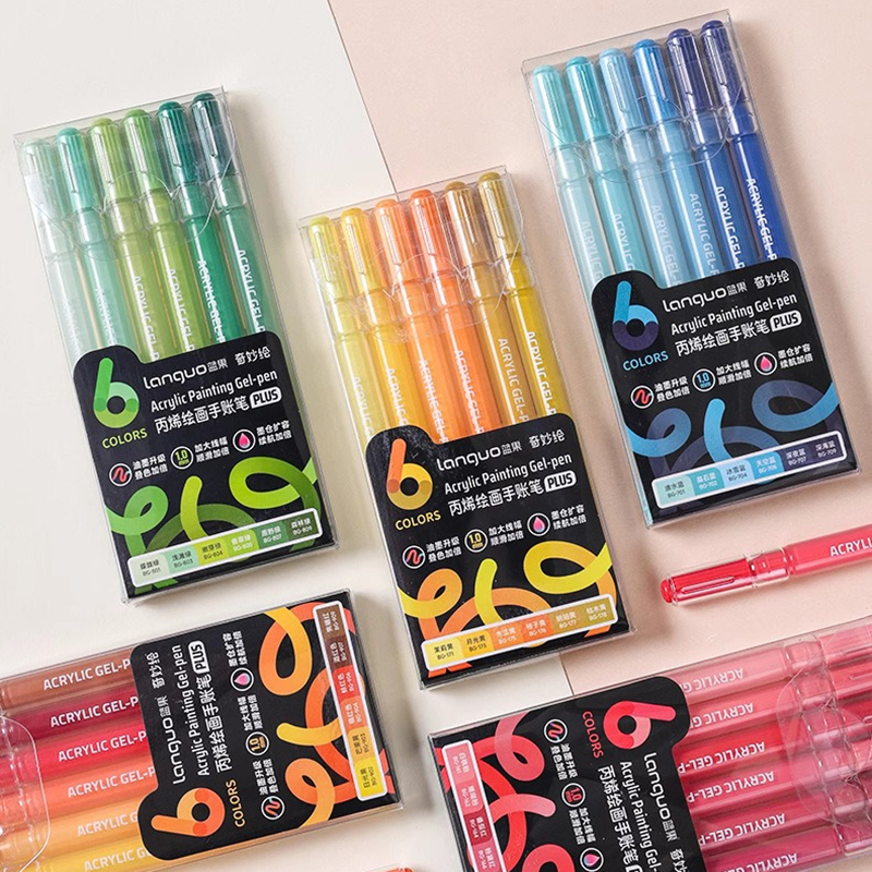Languo 6Pcs/set Acrylic Painting Handbook Pens Multi-Color Gel Pen Student Neutral Pen Writing Drawing Marker Pens Stationery
