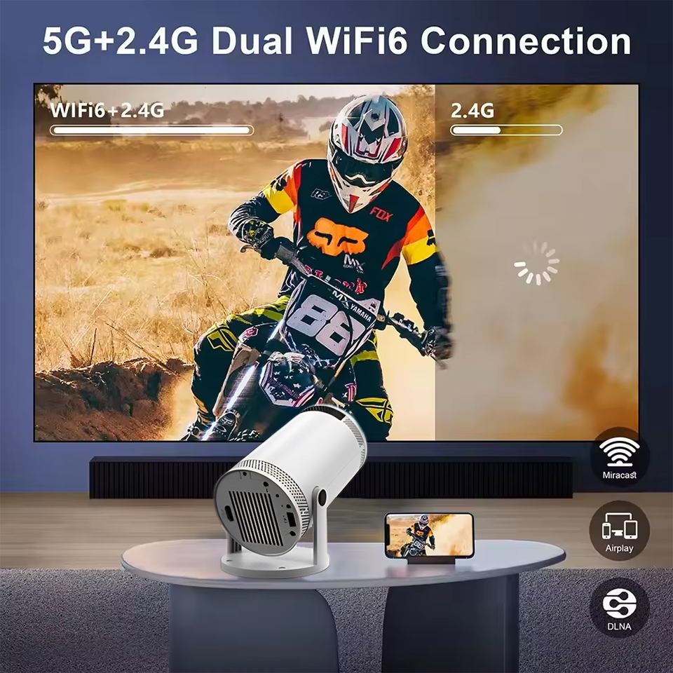 KaiAqua Projector 4K Support 1280*720P FY300 Dual Wifi6 260 ANSI 180° flexible BT 5.0 Cinema Outdoor Portable Mini Projector