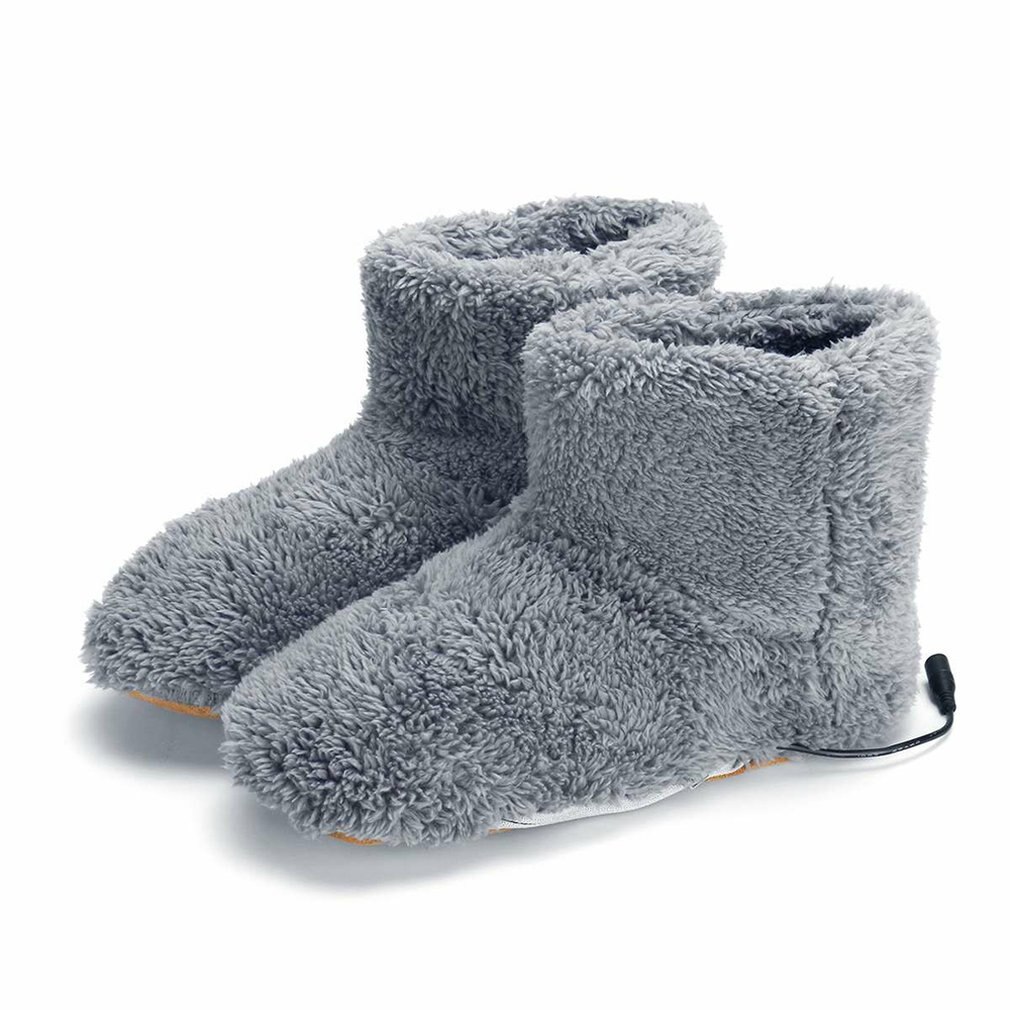 Electric Heated Shoes Comfortable Plush Foot Warmer Shoes Washable USB Charging Electric Heating Shoes Winter Thermal Boot: gray