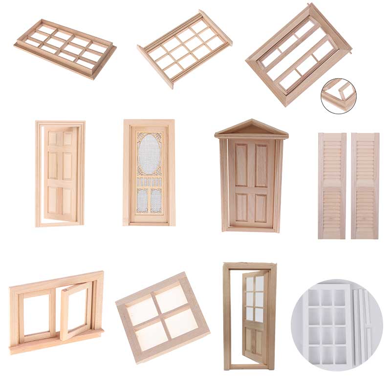 1pc 1:12 Doll House door Furniture Simulation Miniatures DIY Wooden Window Door Doll house Accessories Pretend Play Toy for kids