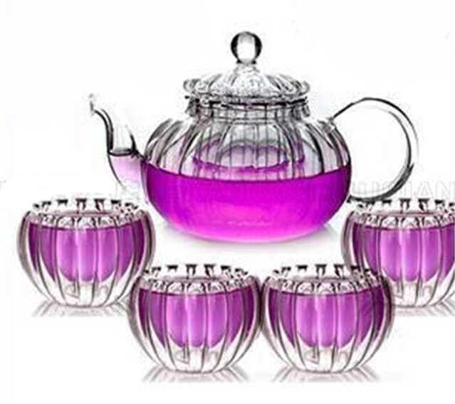 1 SET 600 ml Pompoen Stijl Duurzaam Glas Theepot met Filter Handgemaakte Hittebestendige Theepot Kungfu Bloem Thee Koffie Heath JO 1052