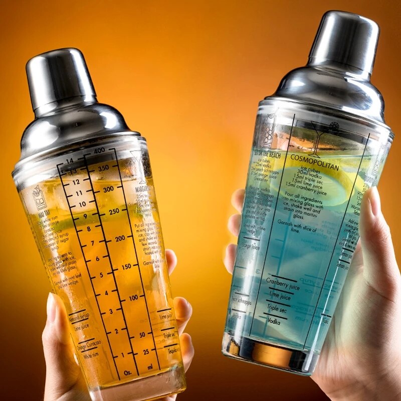 400ml flask mix master glas transparent skala cocktail shaker 304 av rostfritt stål bar och glas shaker bar verktyg