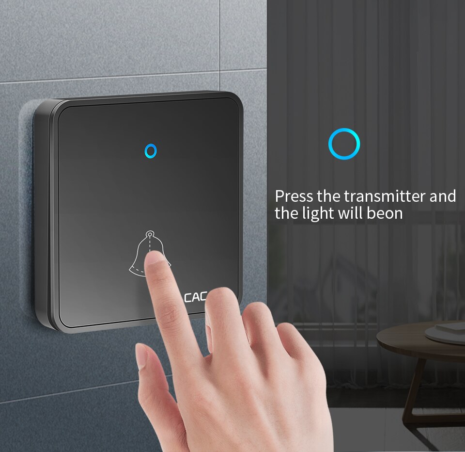 CACAZI Home Wireless Doorbell Waterproof 300M Remote CR2032 Battery 60 Ring 1 Transmitter 6 Receiver US EU UK Plug 0-110DB Chime