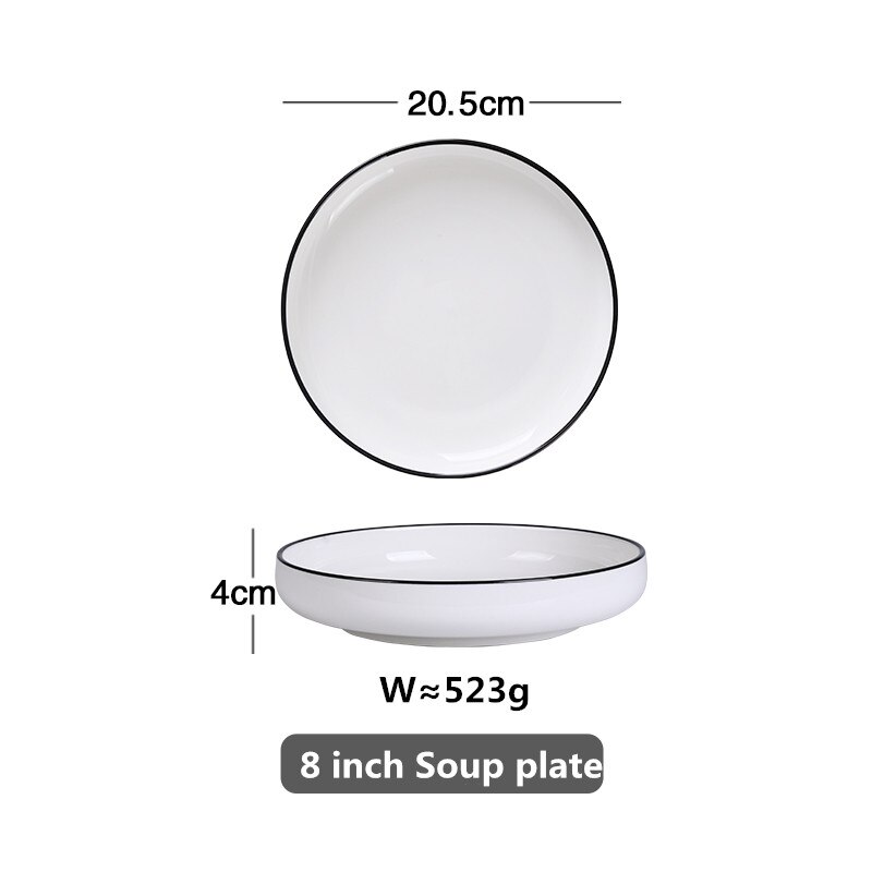 White Dinner Plate Set Ceramic Kitchen Plate Tableware Set Food Dishes Rice Salad Noodles Bowl Soup Kitchen Cook Tool 1pc: 20.5 cm Soup plate