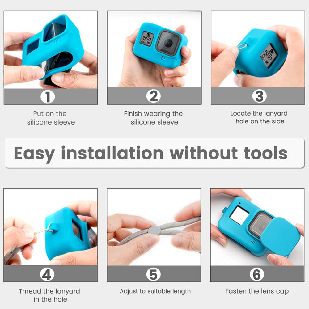 3 i 1 for gopro hero 9 svart deksel silikon kamerahusdeksel + beskyttende silikonlinsedeksel + håndleddsstropp for gopro 9 action kamera