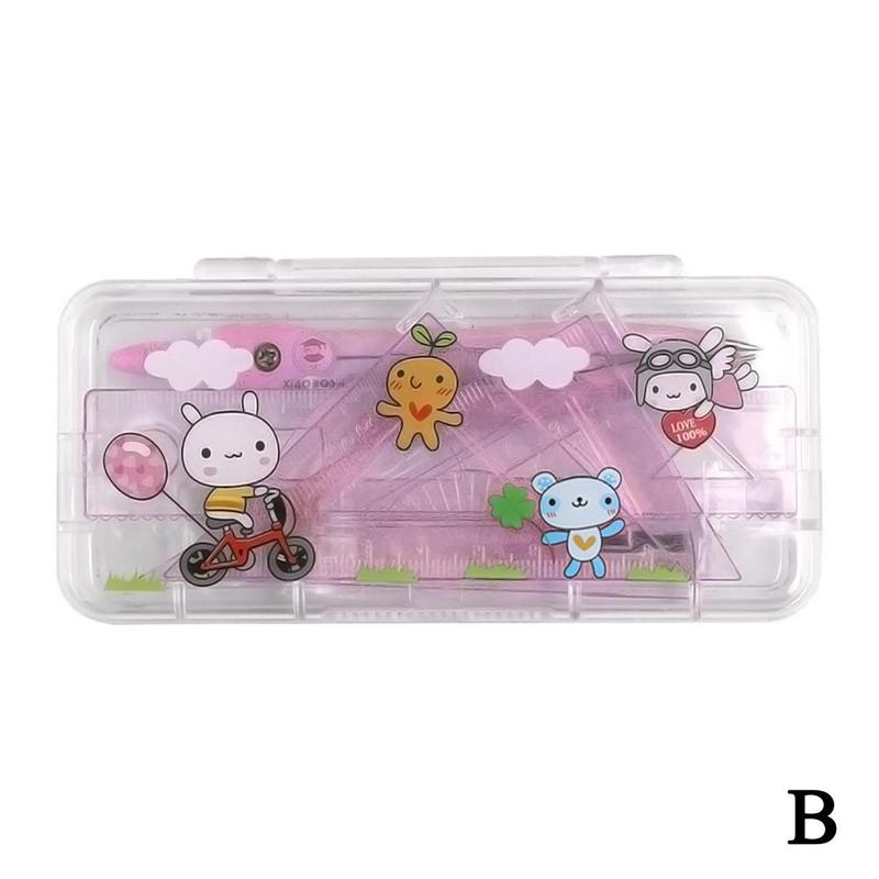 Cute Cartoons Drawing Compasses Math Compasses Set With Geometry Rulers Students Scribing Drafting Tools Stationery: pink