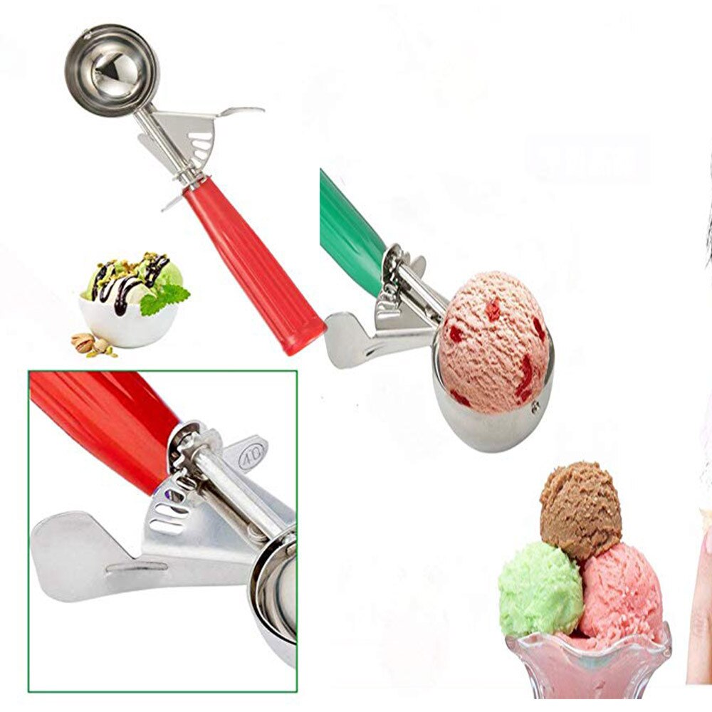 Ice Cream Spoon Stack Cake Decorating Tools Trigger Stainless Steel Glacon Ice Cube Scooper Gadget Kitchen Accessories Freezer