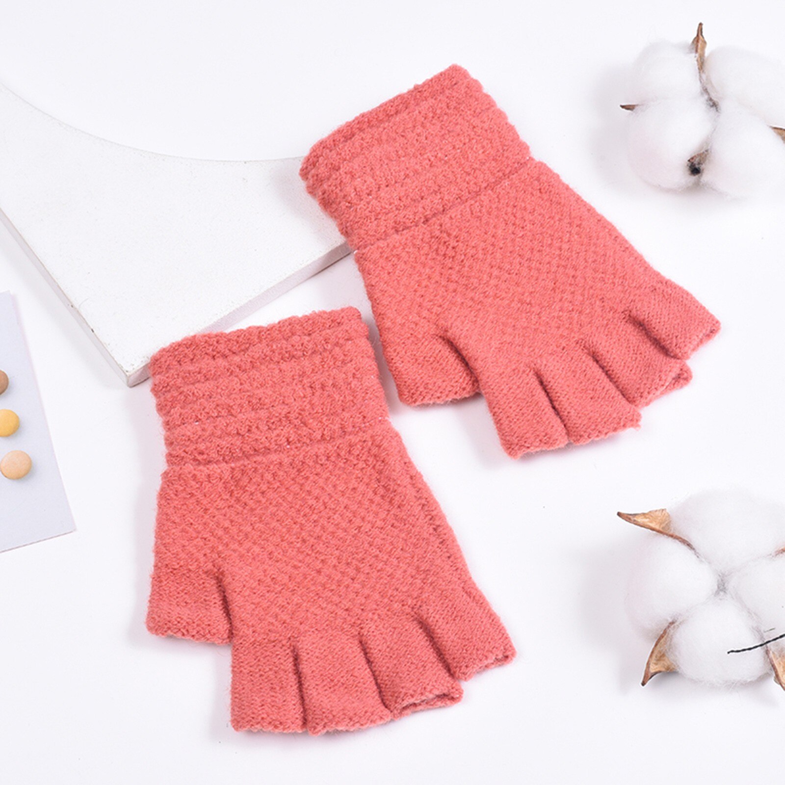 Winter Warm Solid Woolen Gloves Toddler Baby Girls Boys Winter Warm Solid Knitted Flip Fingerless Mittens Gloves Варежки Детские