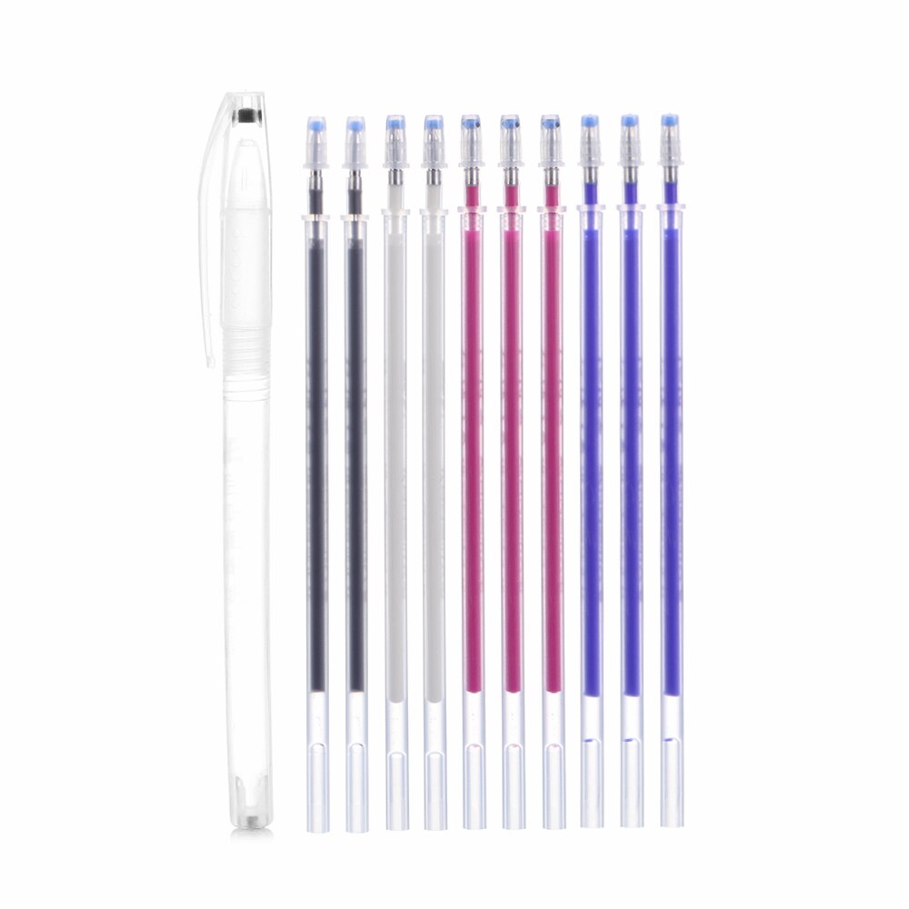 Bolígrafo de borrado por calor, rotulador de tela que desaparece a alta temperatura, recargas para confección de tela, herramientas de costura de cuero PU, 1 ud., 10 Uds.: Multicolor