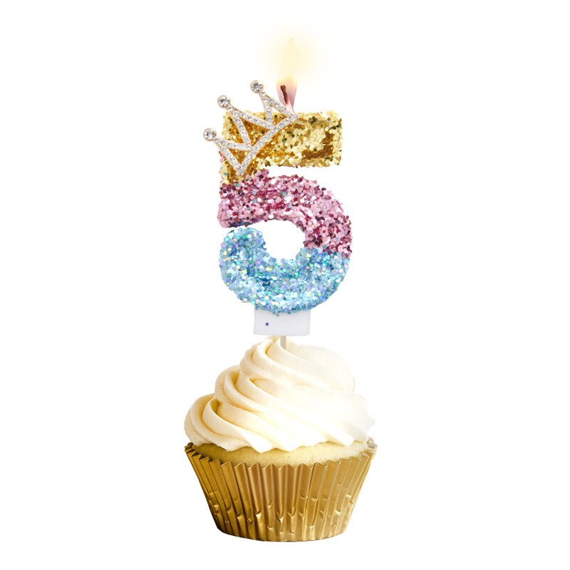 Rhinestone Golden Gradient Candle Birthday Party Wedding Anniversary Mother's Day Cake Topper Decoration: Tricolor-5