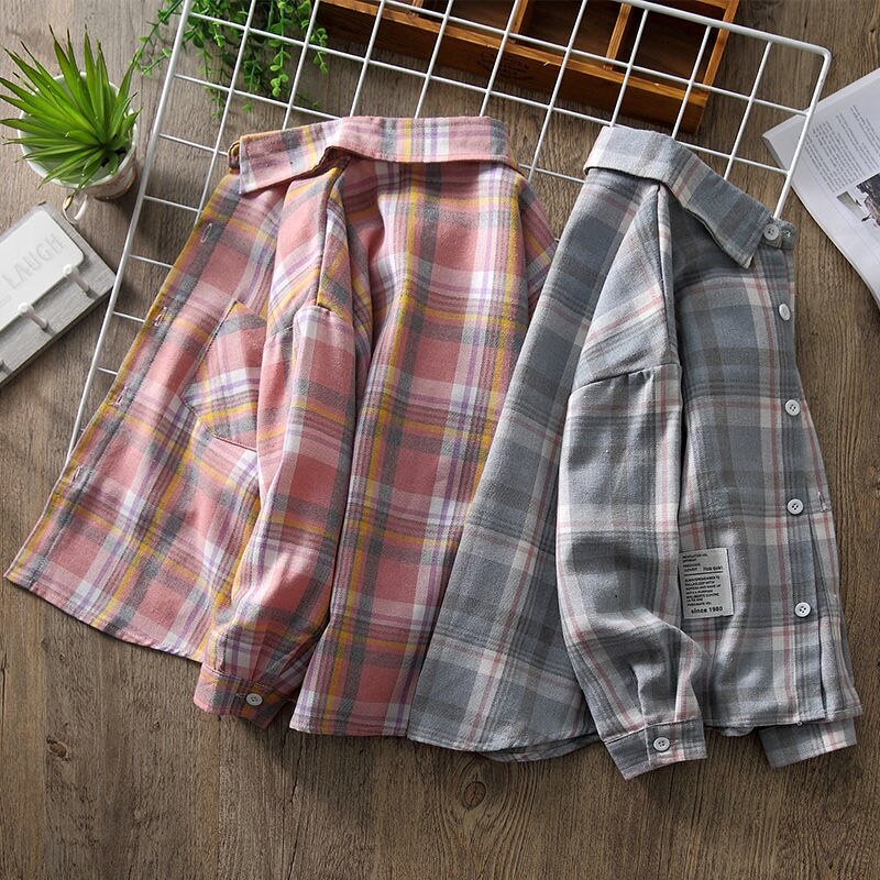 Nastolatek dzieci chłopcy koszule z długim rękawem luźna w kratę bluzka wiosna jesień fajna bawełna dzieci chłopcy camisas 4 6 8 10 12 lat