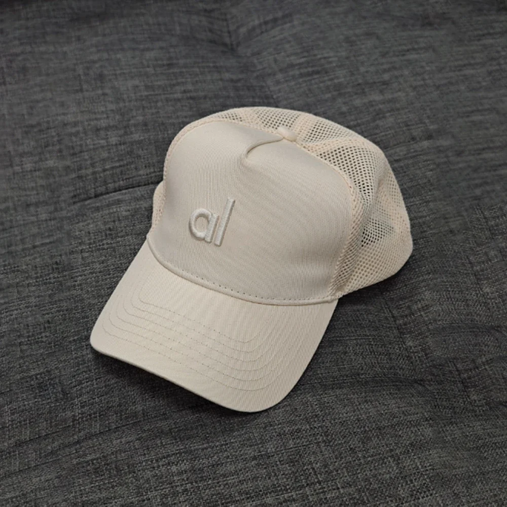 AL European American Mesh Cap District Trucker Hat Unisex Embroidered Yoga Baseball Cap Outdoor Sun Protection Mesh Cap: GRAY