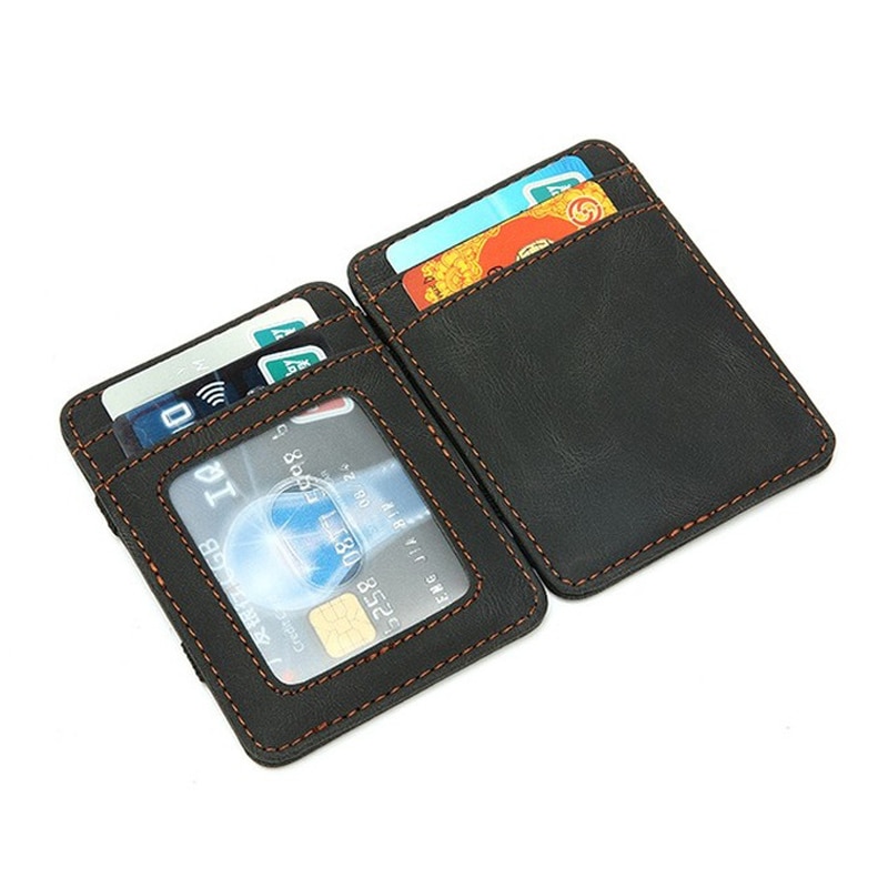 Vintage Mini Men&#39;s Crazy PU Leather Magic Wallet Small Coin Purse Credit Card Holder Slim Transparent ID Bag