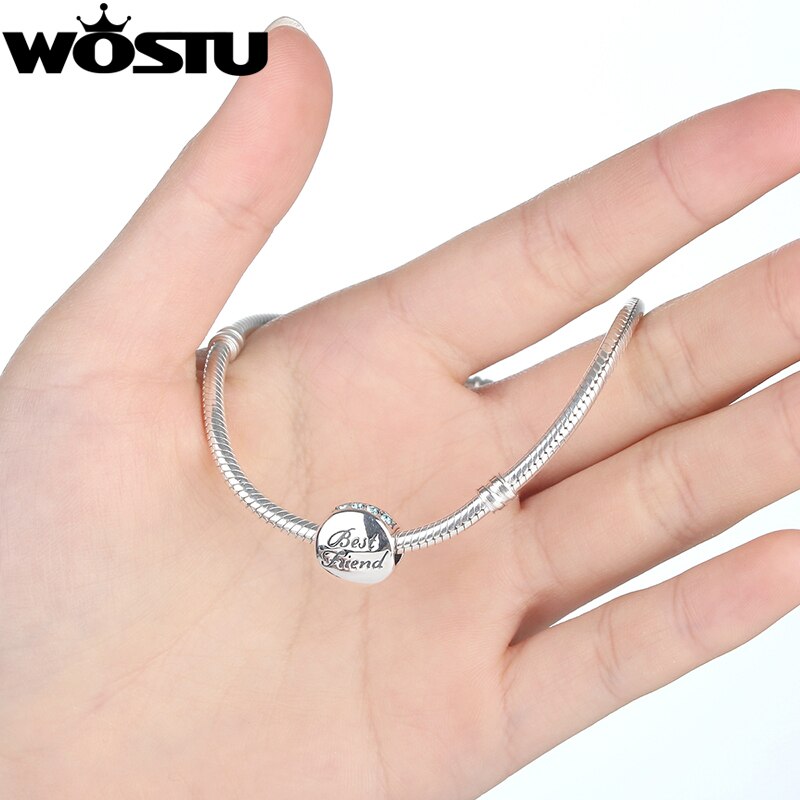 100% 925 prata esterlina melhor amigo charme grânulos com azul cz caber original wst pulseira autêntico diy jóias presente