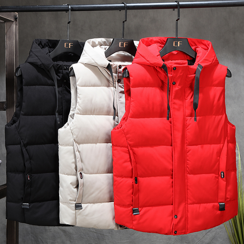 Mode mannen Hooded Vesten Winter Warm Mouwloze Jassen Mannen Jassen Solid Casual Vest Mannelijke Vesten