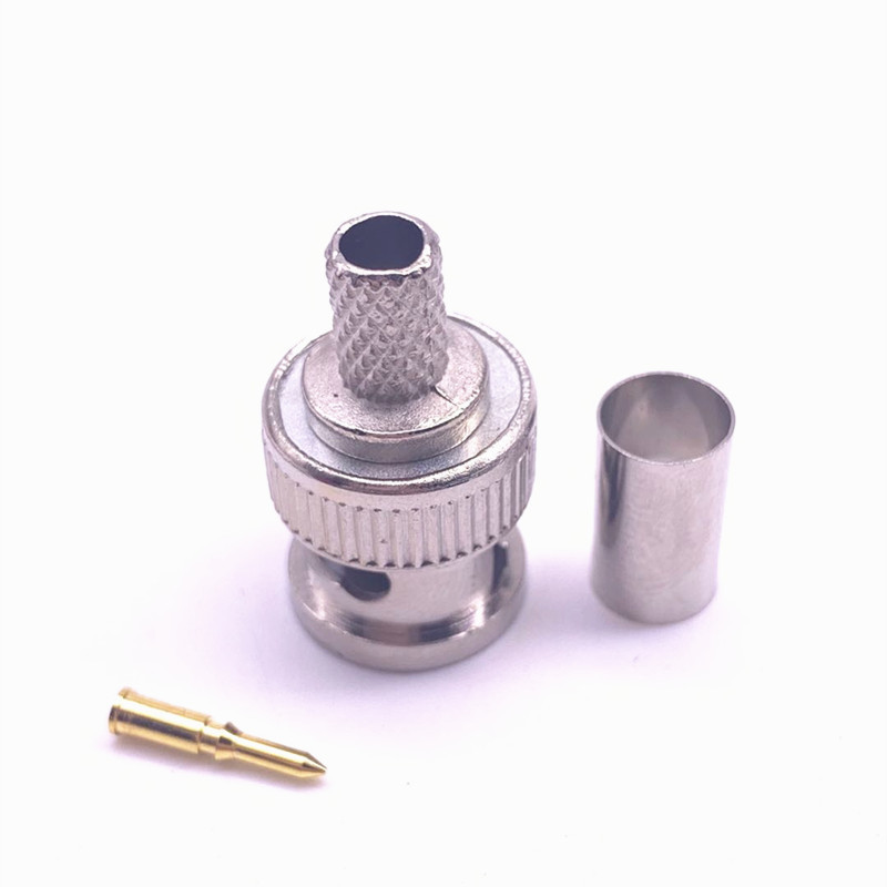 10szt Mosiężne złącze męskie 3 w 1 BNC Q9 Crimp 50Ω RG58 RG59 RG60 RG142 RG400 LMR195 RF Coax Cable Straight Connector do kamer CCTV