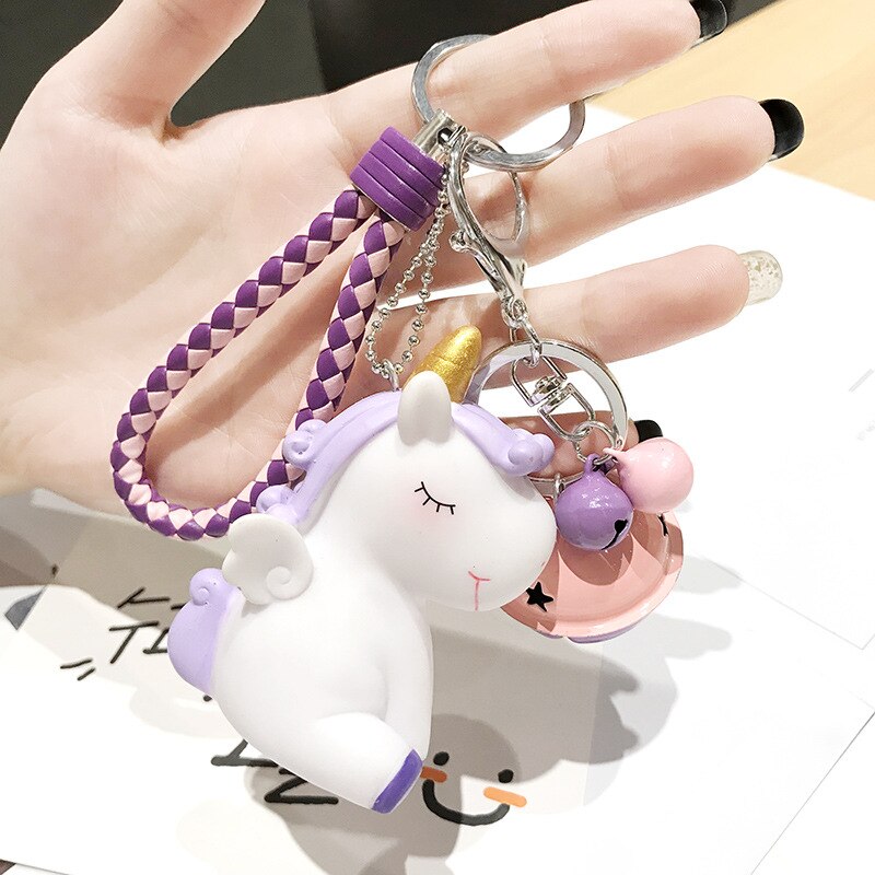 hiver coloré ceinture corde pompon lapin fourrure boule licorne avec cloches moelleux lapin porte-clés femmes sac pendentif voiture porte-clés: Rope4