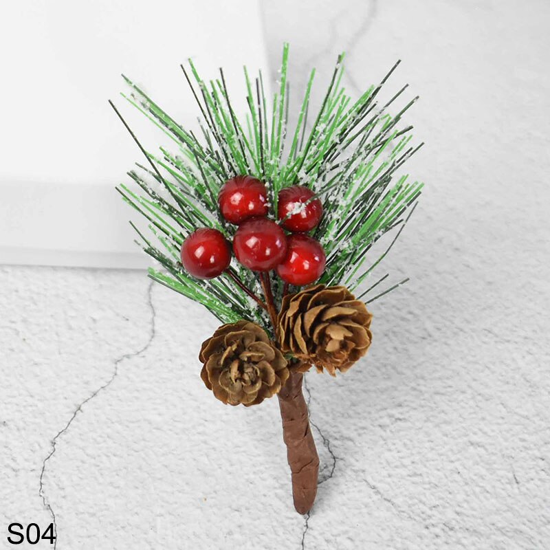 Lot de 3/5 fleurs artificielles en étamines de perles rouges, branches de baies de noël et pommes de pin, décoration florale pour la maison, diy, pour la saint-valentin: S04 / 5 pièces