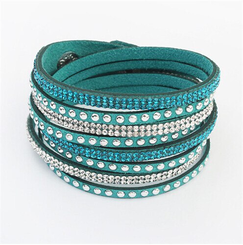 F&U Famous Brand Bracelets Crystal Rivet Multilayers Bracelets Little Swan Brand Different Color Bracelets for Women: Green