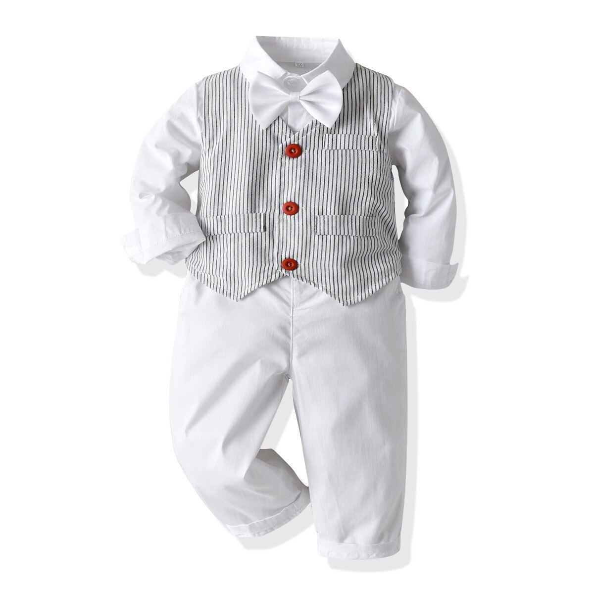 Costume pour bébé garçon, blazer, vêtements de mariage, rayés, en coton, pour enfants de 12 mois à 8 ans, collection printemps: WHITE / 7T