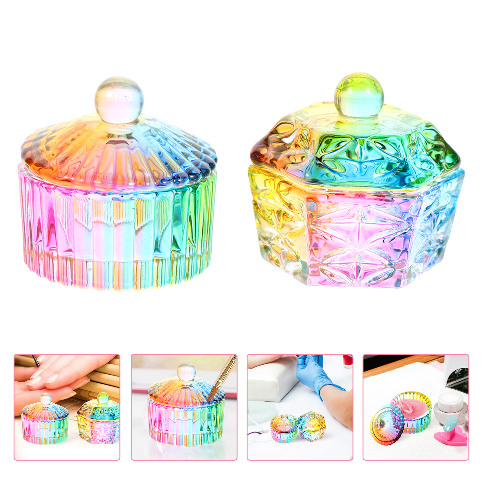 Taza líquida de manicura práctica, vaso con tapa de vidrio para salón de uñas, suministro de manicura, 2 piezas