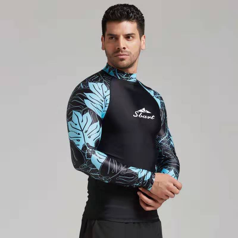 Sbart uv beskyttelse rashguard mænd langærmet badedragt herre svømme udslæt vagt hurtig tør surf kørsel t shirt til svømmetøj: Xl