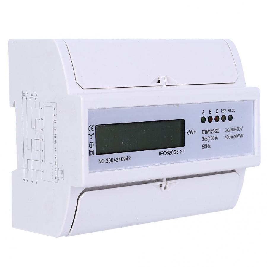 Power Meter 230/400V 5-100A Energy Consumption Digital Electric Power Meter 3 Phase KWh Meter with LCD