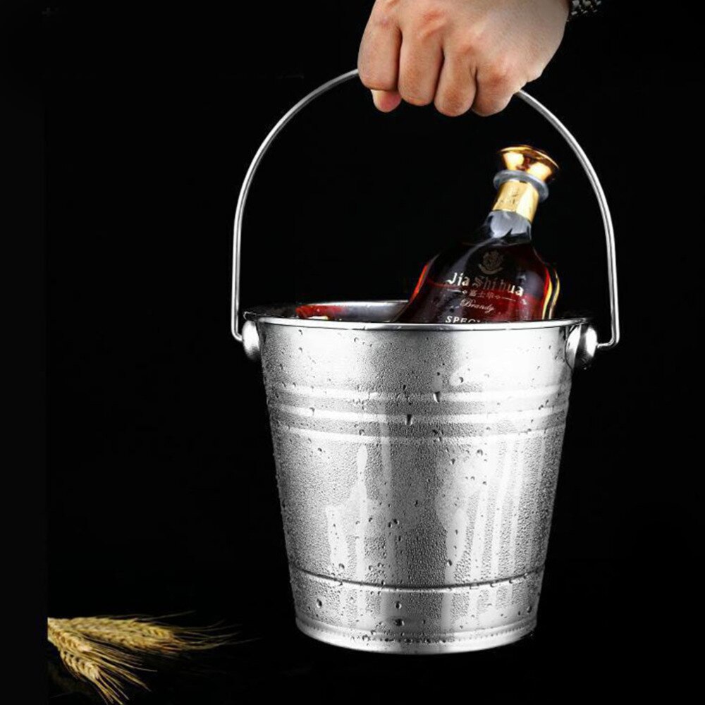 Stainless Steel Ice Bucket Portable Ice Chiller Cooler with Handle Ice Cube Container for Wine Champagne Beer Without Borneol