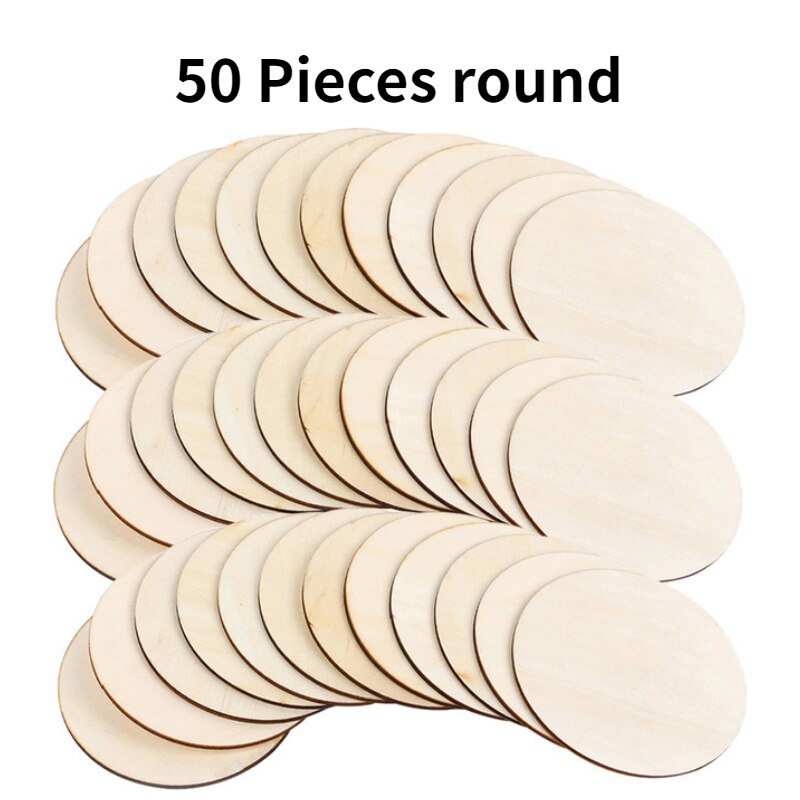 20/40/50 st 100mm träbitar skivor trä rund fyrkantig för barn självmålade träflis bröllop hushållsdekorationstavla: 50 st runda