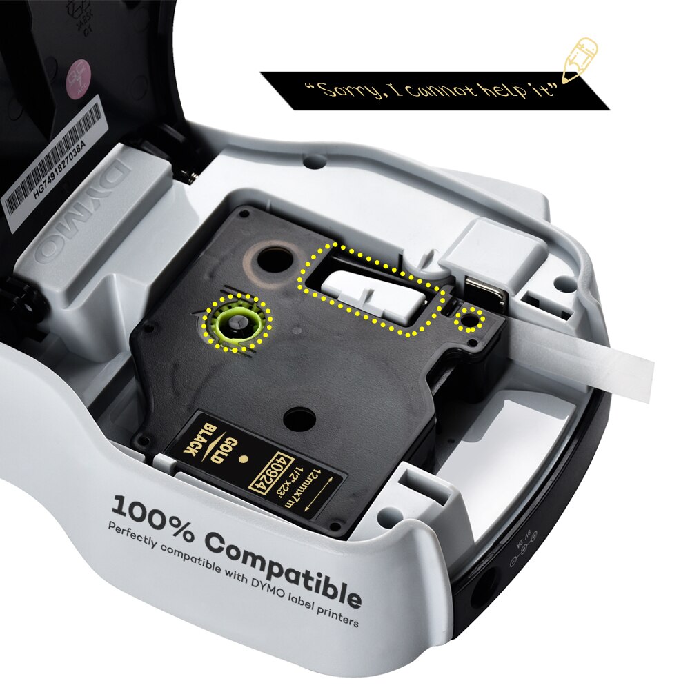 45024 Compatible Dymo D1 12mm Gold on Black Label Tape Label Ribbons Printer Ribbon for Dymo Label Manager 160 280 210