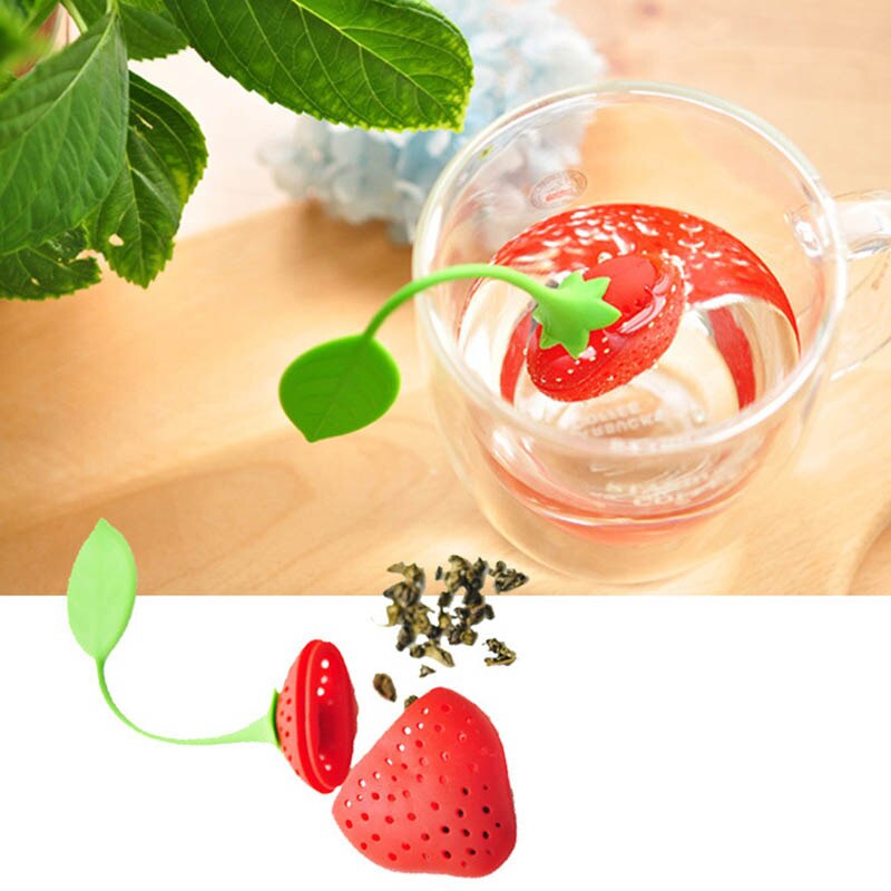 Infusor de té de silicona con forma de fresa, 1 Uds., colador de té, suministros de cocina, accesorio para tetera no tóxico