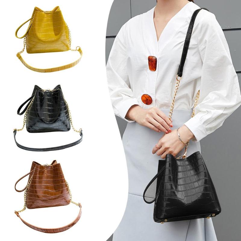 2 Stks/set Alligator Patroon Schouder Messenger Handtassen Vrouwen Pu Lederen Emmer Crossbody Tassen Effen Kleur Trekkoord Clutch